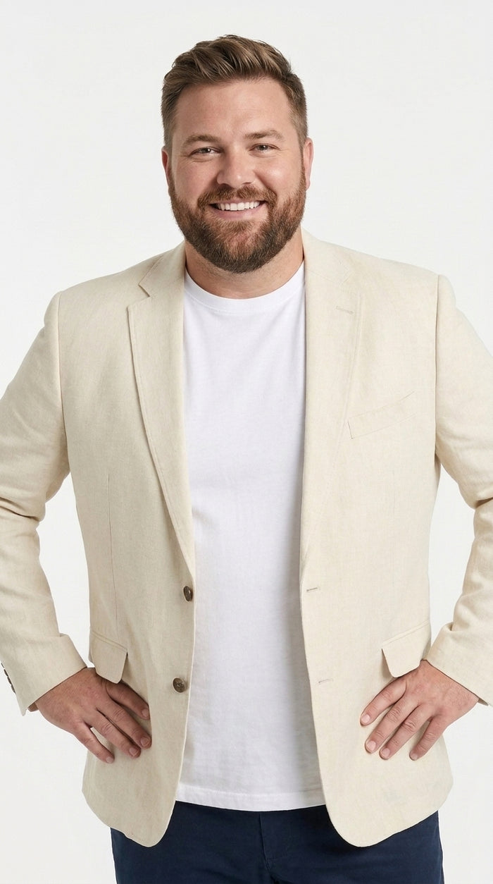 Men's Light Tan Sport Coat – Two-Button Classic Blazer for Business, Wedding & Casual Wear Cream Ivory Linen Fabric