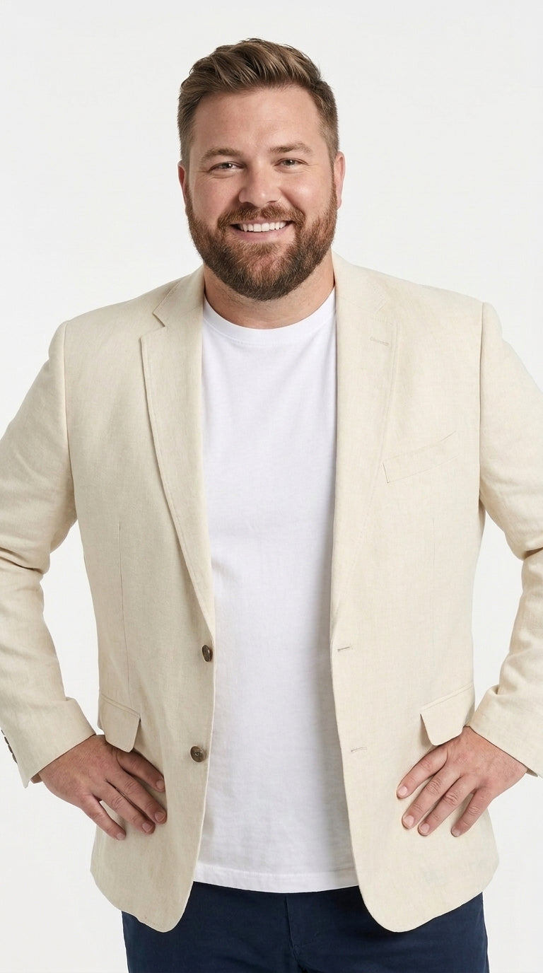 Men's Light Tan Sport Coat – Two-Button Classic Blazer for Business, Wedding & Casual Wear Cream Ivory Linen Fabric