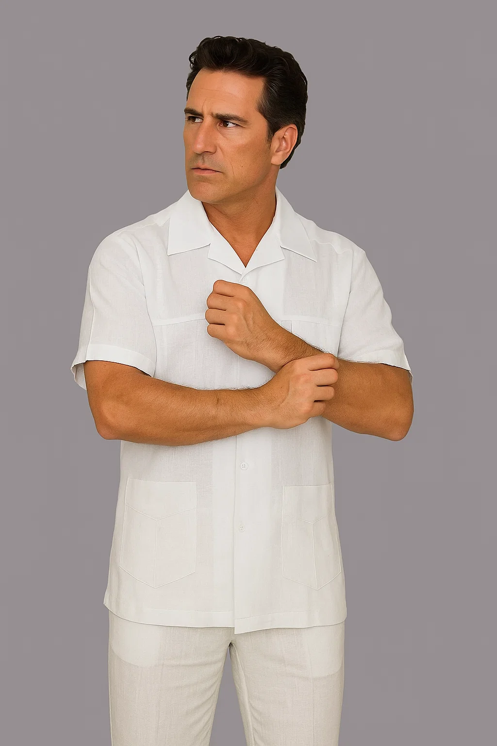 Mens Linen Suit / Cotton French Cuffs 2 Piece Summer Casual Two Piece Mens Walking Outfit For Sale Pant Sets Casual Suit Short sleeve Shirt + Pants White all white outfits for men - XXXL or 3XL
