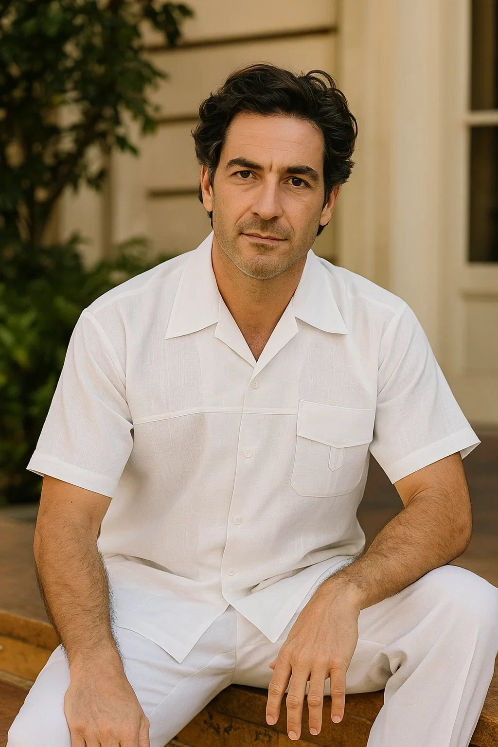 Mens Linen Suit / Cotton French Cuffs 2 Piece Summer Casual Two Piece Mens Walking Outfit For Sale Pant Sets Casual Suit Short sleeve Shirt + Pants White all white outfits for men - XXXL or 3XL
