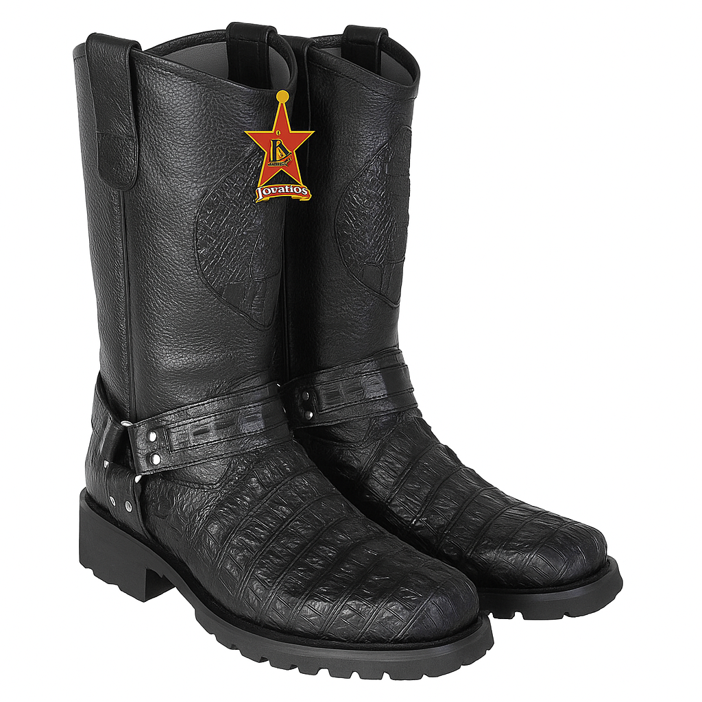 Men's Los Altos Caiman Tail Skin Biker Boots-New Designer Collection - 6