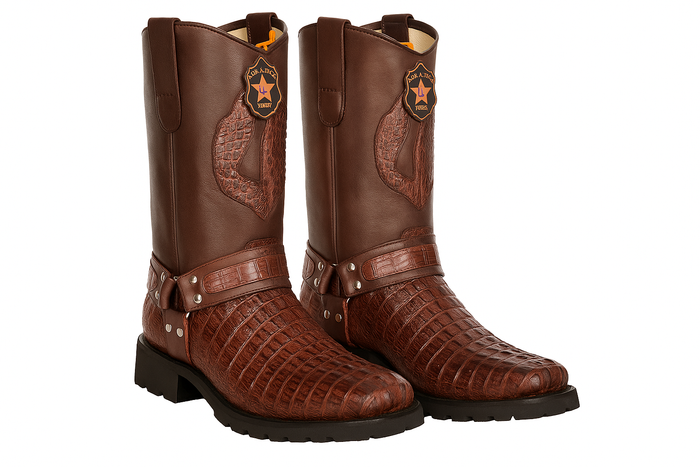 Men's Los Altos Caiman Tail Skin Biker Boots-New Designer Collection