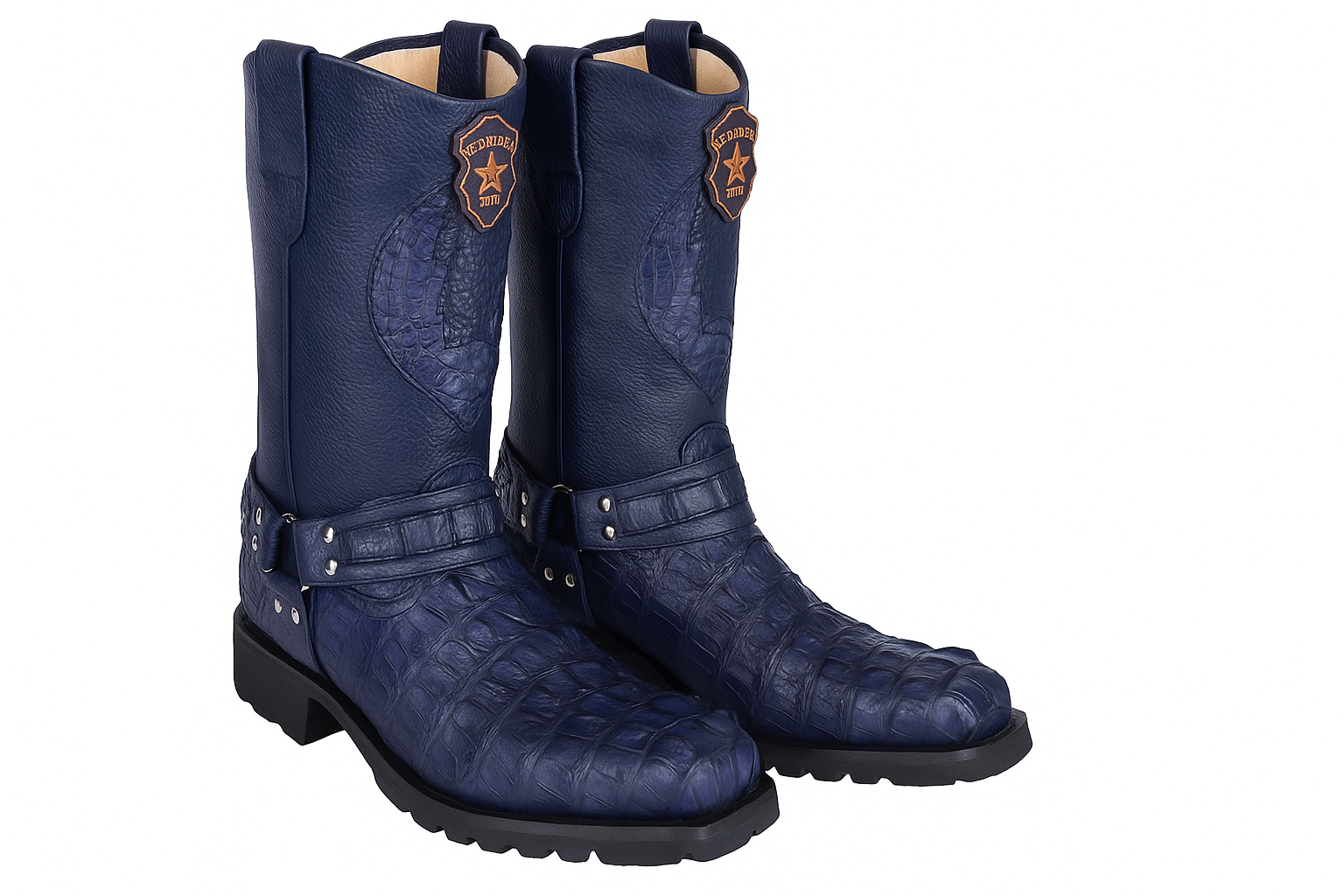 Men's Los Altos Caiman Tail Skin Biker Boots-New Designer Collection - 6