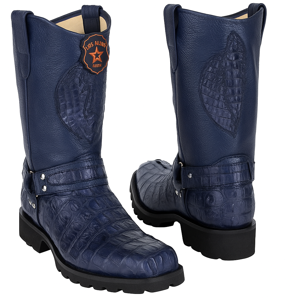 Men's Los Altos Caiman Tail Skin Biker Boots-New Designer Collection - 6