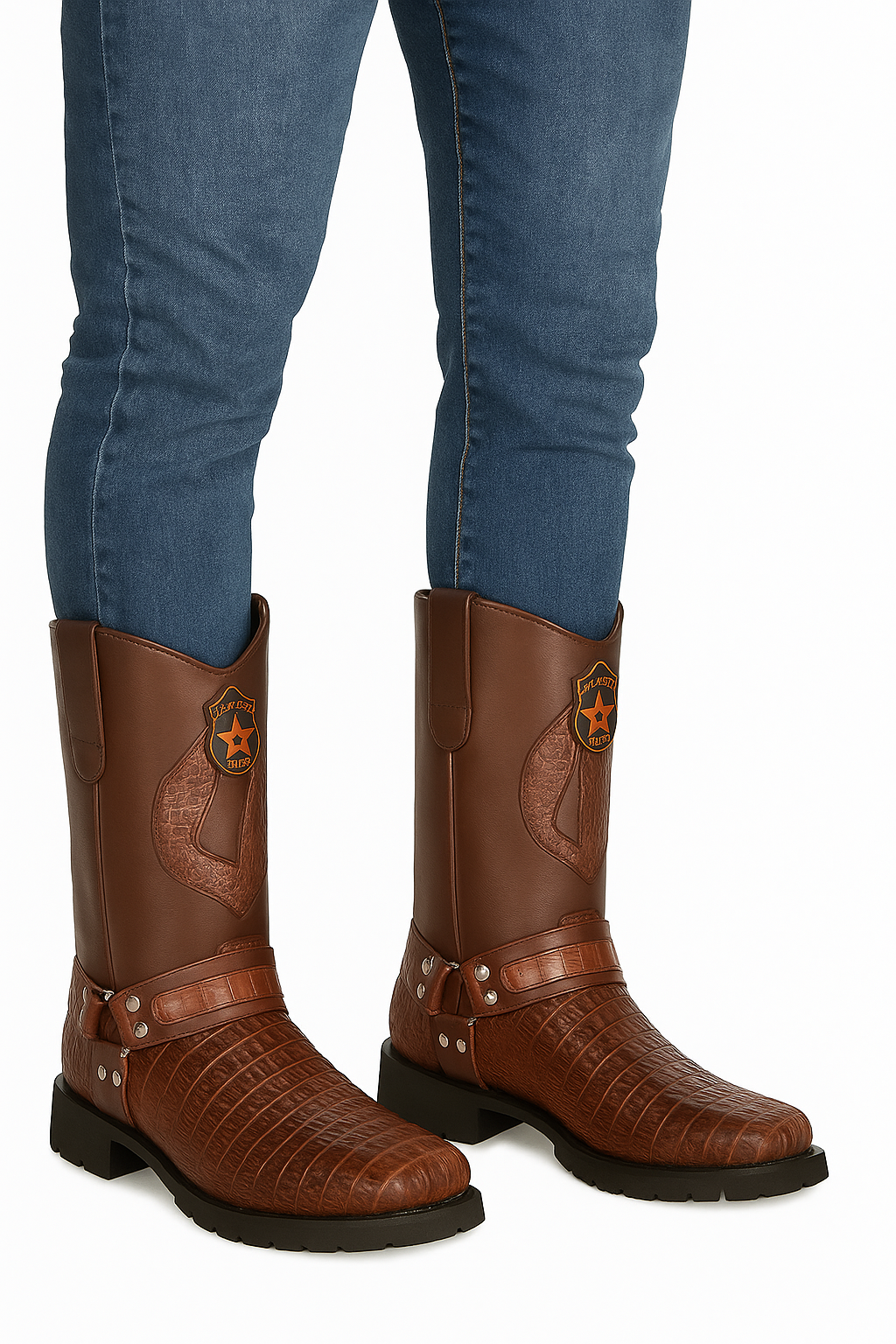 Men's Los Altos Caiman Tail Skin Biker Boots-New Designer Collection - 6