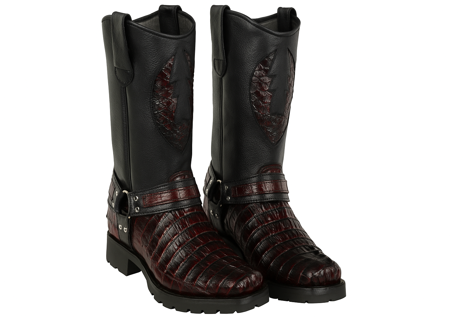 Men's Los Altos Caiman Tail Skin Biker Boots-New Designer Collection - 6