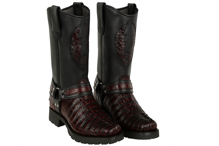 Men's Los Altos Caiman Tail Skin Biker Boots-New Designer Collection