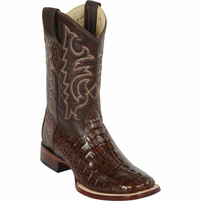 Men's Los Altos Caiman Tail Wide Square Toe Boots - Brown - 6