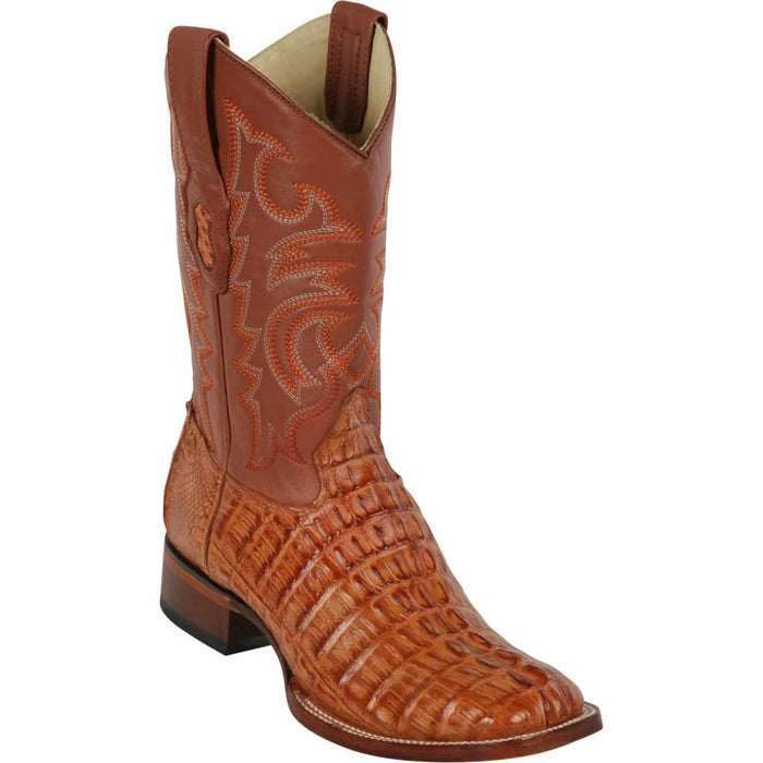 Men's Los Altos Caiman Tail Wide Square Toe Boots - Cognac - 6