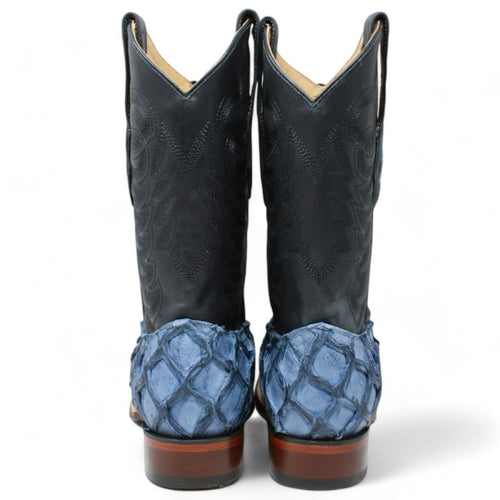 Men's Los Altos Genuine Monster Fish Leather Square Toe Boots - Blue