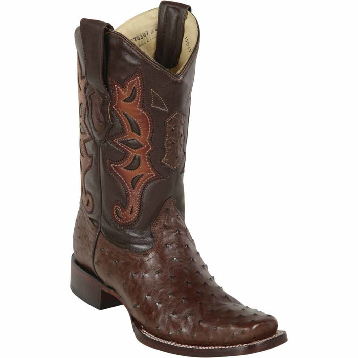 Men's Los Altos Genuine Ostrich Square Toe Boots - Brown - 6