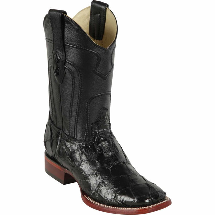 Men's Los Altos Monster Fish Skin Wide Square Toe Boots - Black - 6