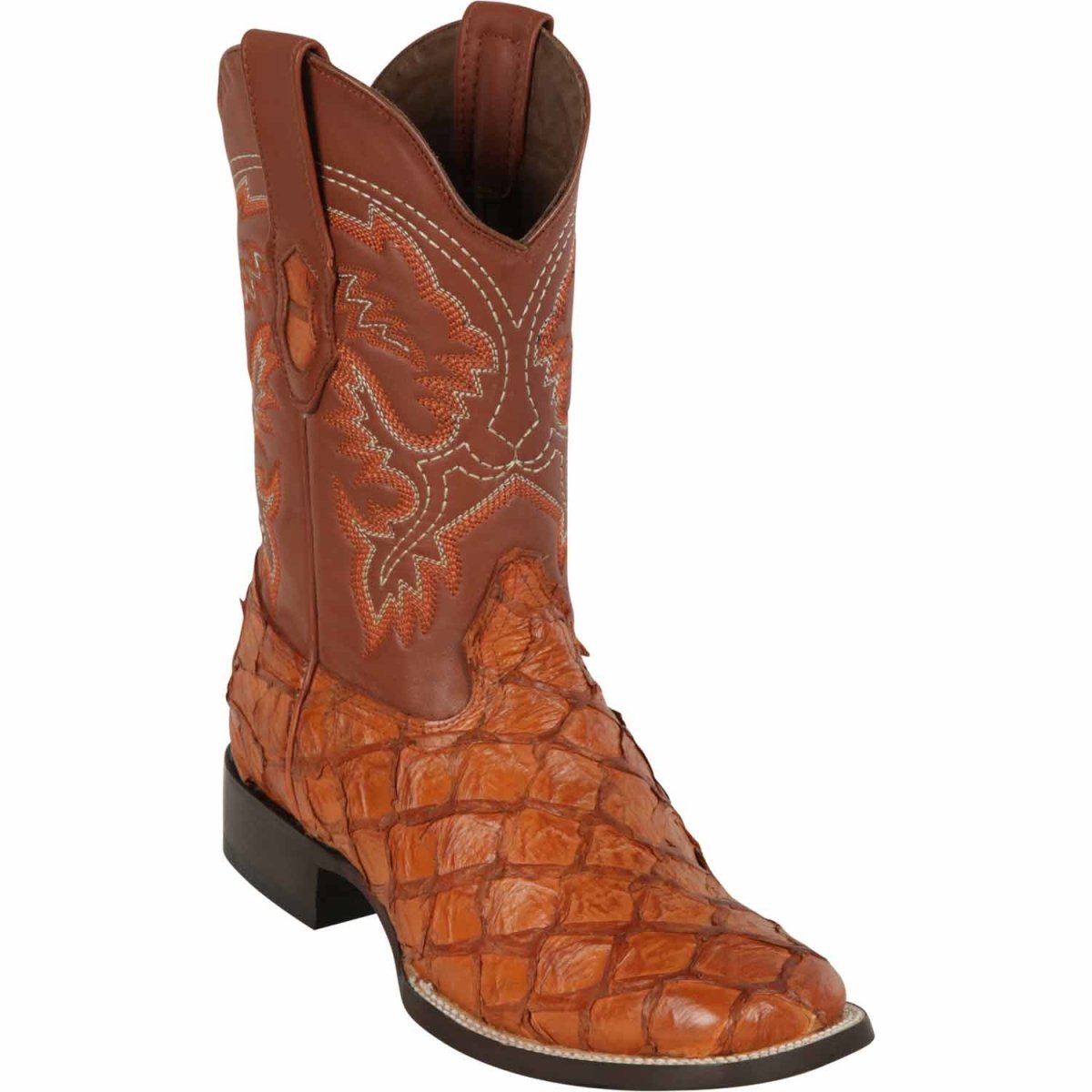 Men's Los Altos Monster Fish Skin Wide Square Toe Boots - Cognac 4822R1003 - 6
