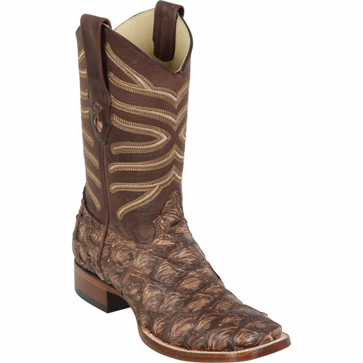 Men's Los Altos Monster Fish Skin Wide Square Toe Boots - Rustic Cognac