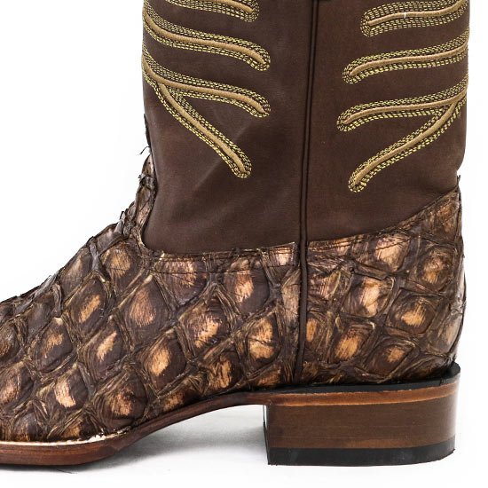 Men's Los Altos Monster Fish Skin Wide Square Toe Boots - Rustic Brown - 6