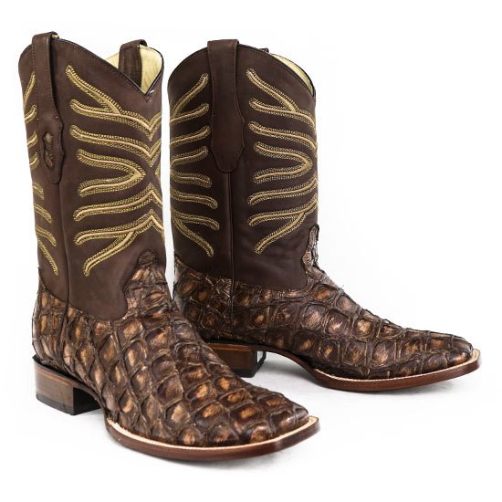 Men's Los Altos Monster Fish Skin Wide Square Toe Boots - Rustic Brown - 6