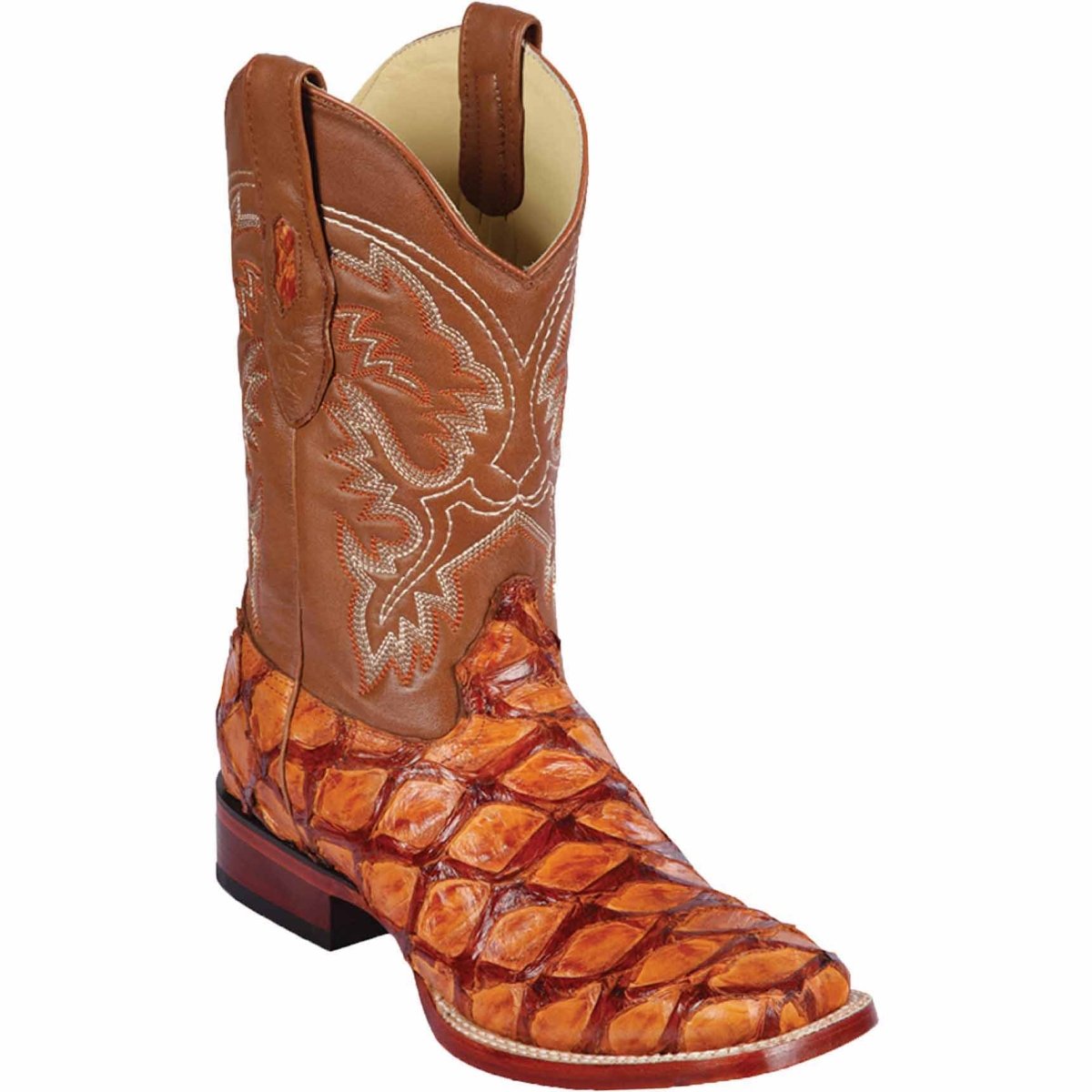 Men's Los Altos Monster Fish Skin Wide Square Toe Boots - Rustic Cognac