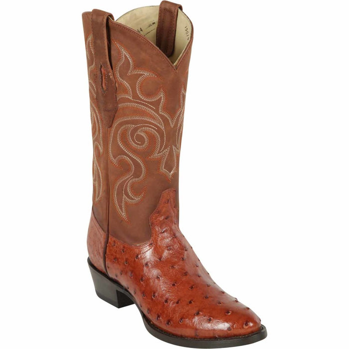 Men's Los Altos Original Full Quill Ostrich Boots Round Toe - Brandy - 6