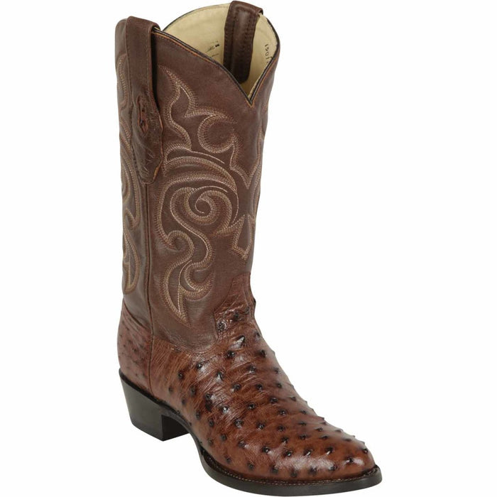 Men's Los Altos Original Full Quill Ostrich Boots Round Toe - Kango Brown - 6