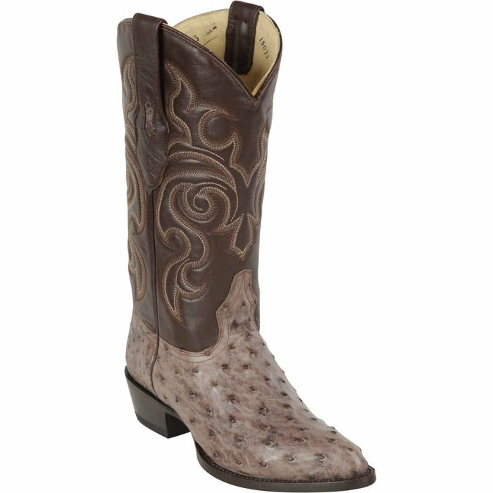 Men's Los Altos Original Full Quill Ostrich Boots Round Toe - Rustic Brown - 6