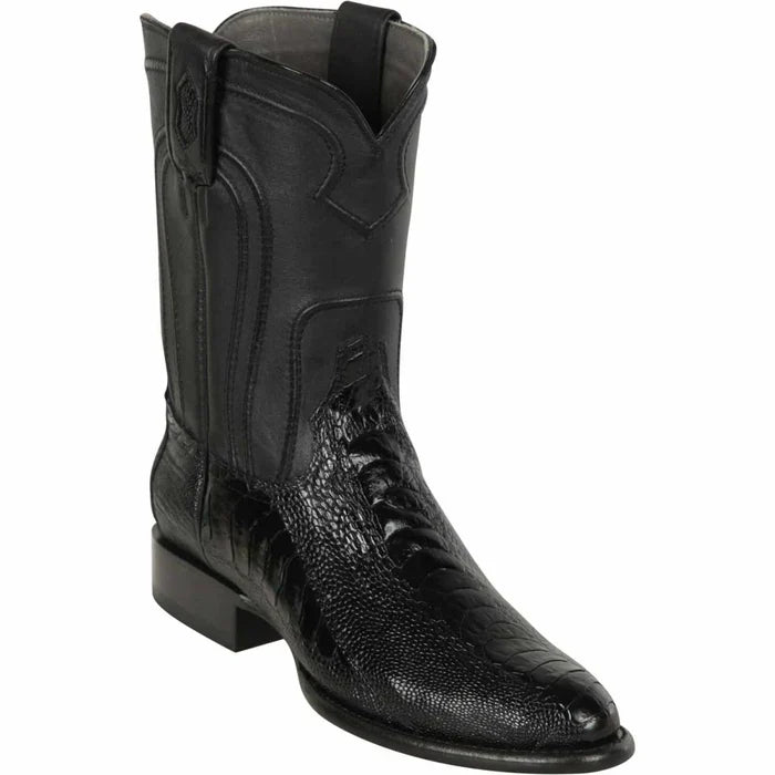 Men's Los Altos Original Ostrich Leg Boots Roper Toe - Black - 6