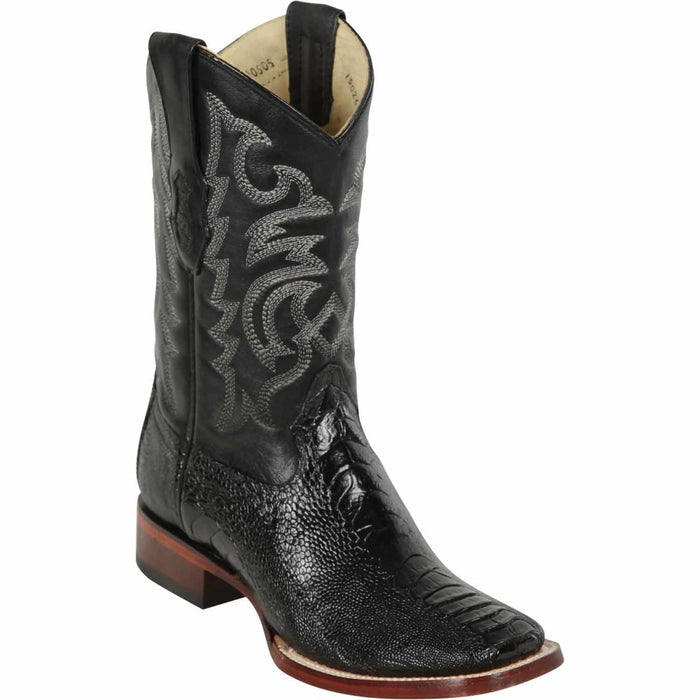 Men's Los Altos Ostrich Leg Skin Wide Square Toe Boots - Black - 6