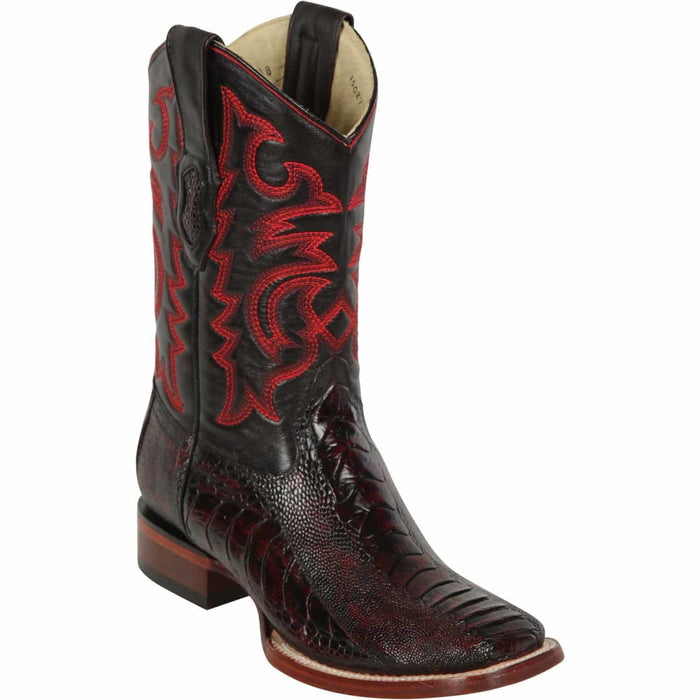 Men's Los Altos Ostrich Leg Skin Wide Square Toe Boots - Black Cherry - 6