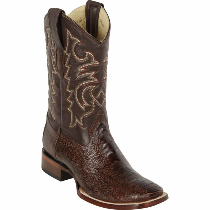 Men's Los Altos Ostrich Leg Skin Wide Square Toe Boots - Brown - 6