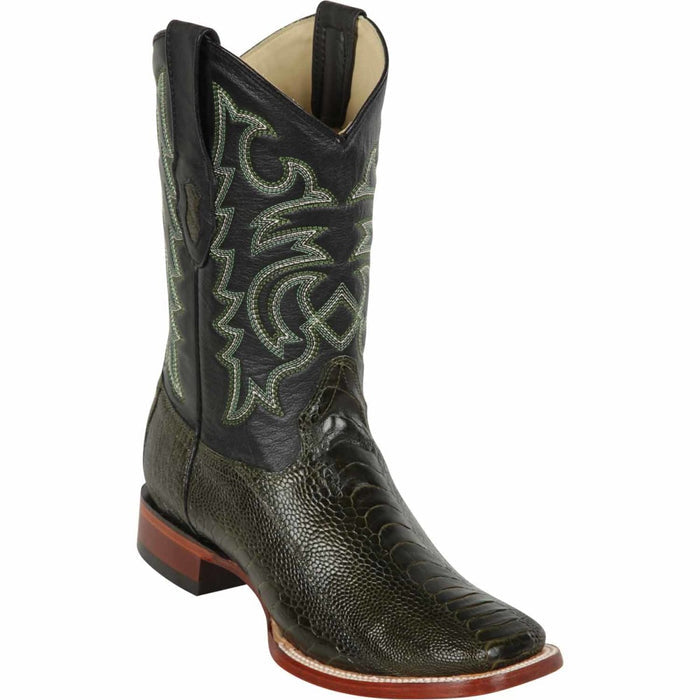Men's Los Altos Ostrich Leg Skin Wide Square Toe Boots - Olive Green - 6