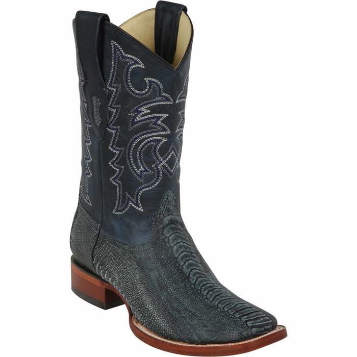 Men's Los Altos Ostrich Leg Skin Wide Square Toe Boots - Rustic Blue - 6