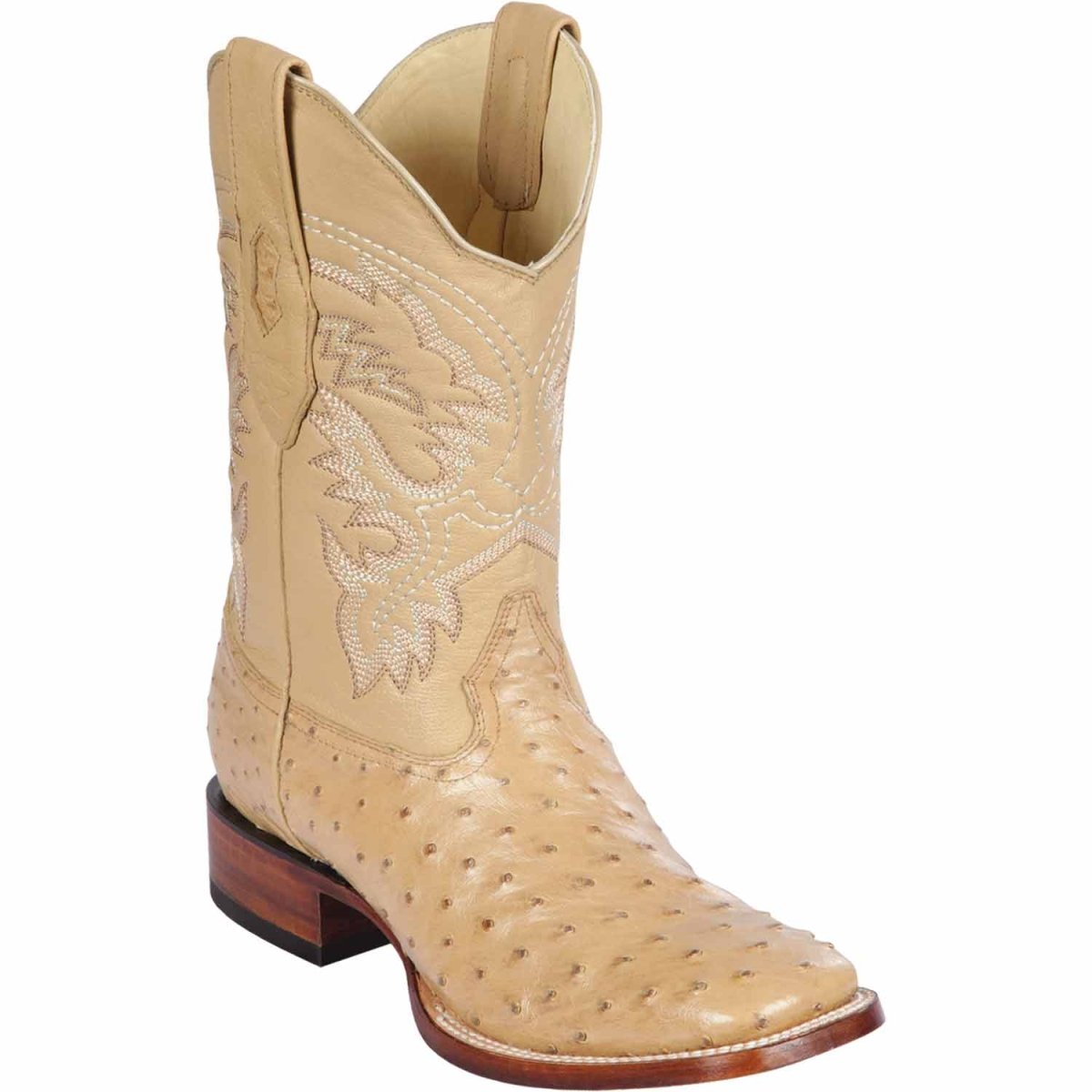 Men's Los Altos Ostrich Skin Wide Square Toe Boots - B - Amber