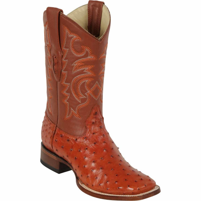 Men's Los Altos Ostrich Skin Wide Square Toe Boots - Cognac - 6