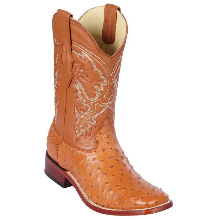 Men's Los Altos Ostrich Skin Wide Square Toe Boots - Honey - 6