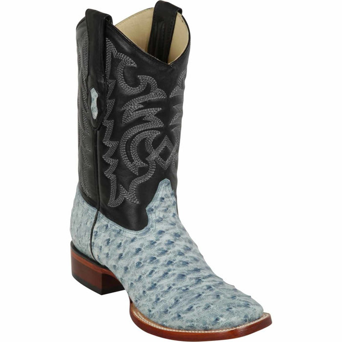 Men's Los Altos Ostrich Skin Wide Square Toe Boots - Rustic Blue - 6