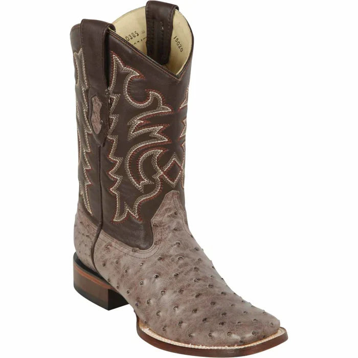 Men's Los Altos Ostrich Skin Wide Square Toe Boots - Rustic Brown - 6