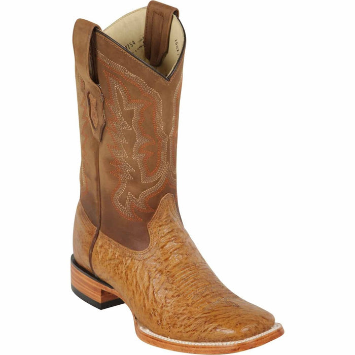 Men's Los Altos Smooth Ostrich Skin Wide Square Toe Boots - Amber - 6