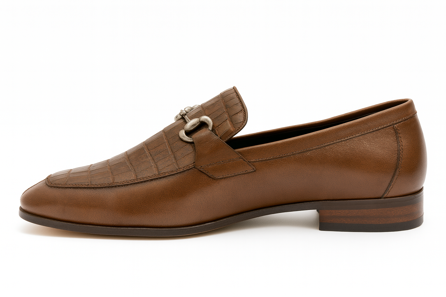 Mens Regal Brown Slip-On Shoes| Genuine Crocodile and Calfskin Leather - 6EE
