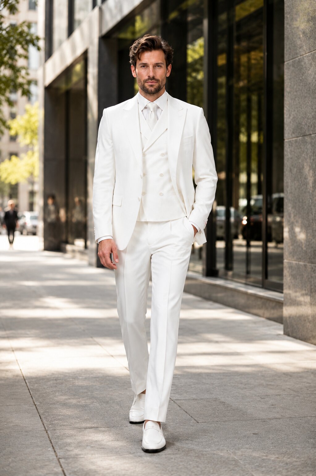 Tiglio Italian Suit - Real Wool Fabric Super 150's San Giovesse off White, Wide Leg Suit & Vest super 150" wool in Color Off White - 38R