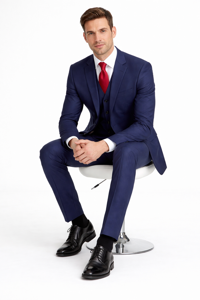 Mens Tiglio Solid Navy Suit – Classic 2 Piece Navy Blue Suit for Wedding, Business & Formal Wear