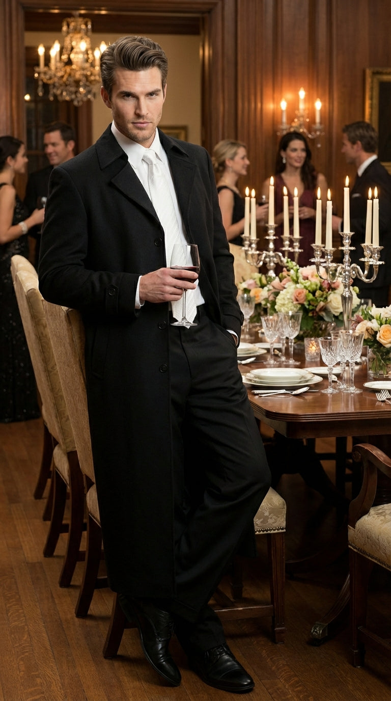 Men's Maxi  Black Full Length Zoot Suit – Vintage Gangster Style Long Coat Formal Suit - 34 Short or Extra Small