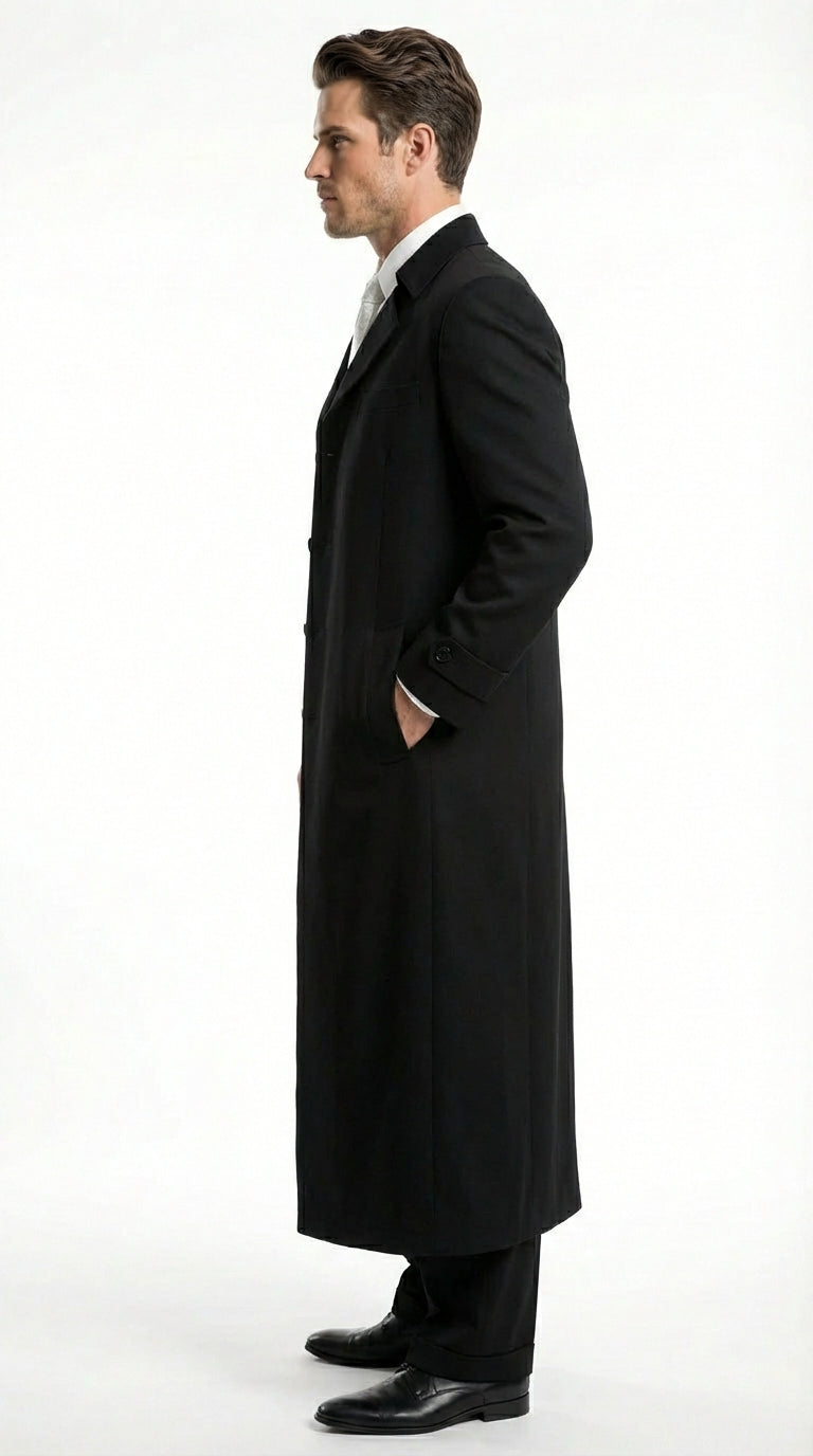 Men's Maxi  Black Full Length Zoot Suit – Vintage Gangster Style Long Coat Formal Suit - 34 Short or Extra Small