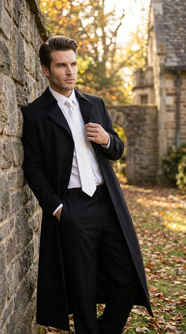 Men's Maxi  Black Full Length Zoot Suit – Vintage Gangster Style Long Coat Formal Suit - 34 Short or Extra Small