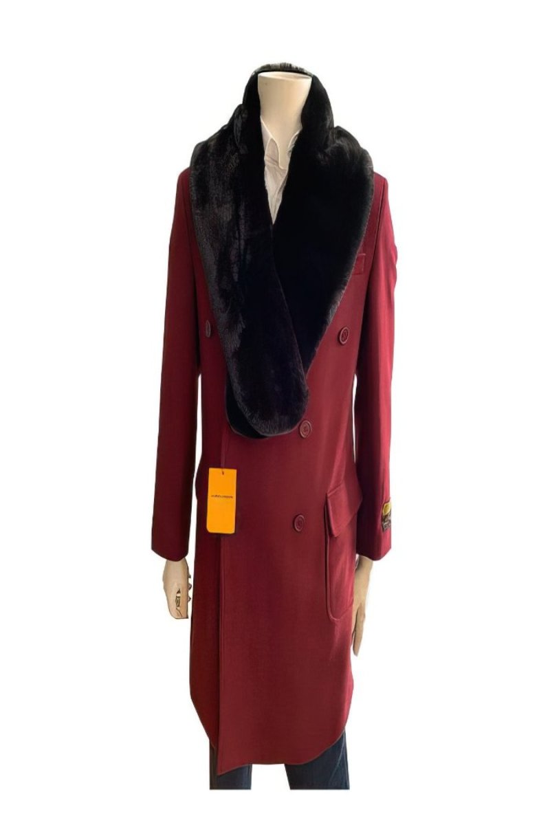 Mens Mid-Length Coats - 3/4 Length Mens Coat - Burgundy Wool Car Coats