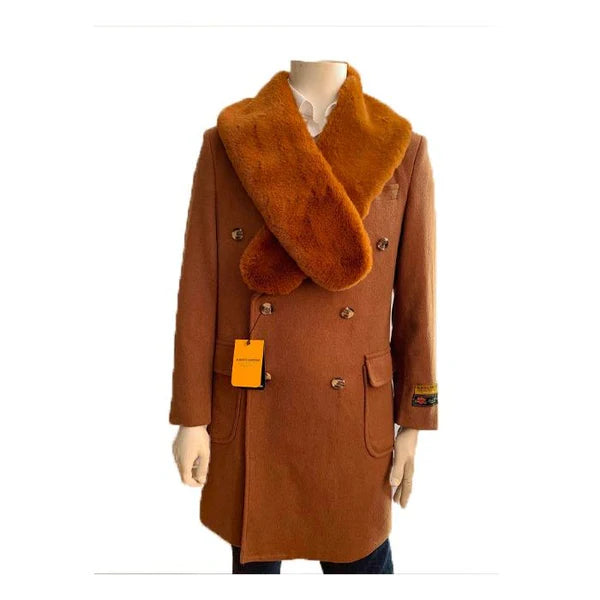 Mens Mid-Length Coats - 3/4 Length Mens Coat - Camel Wool Car Coats