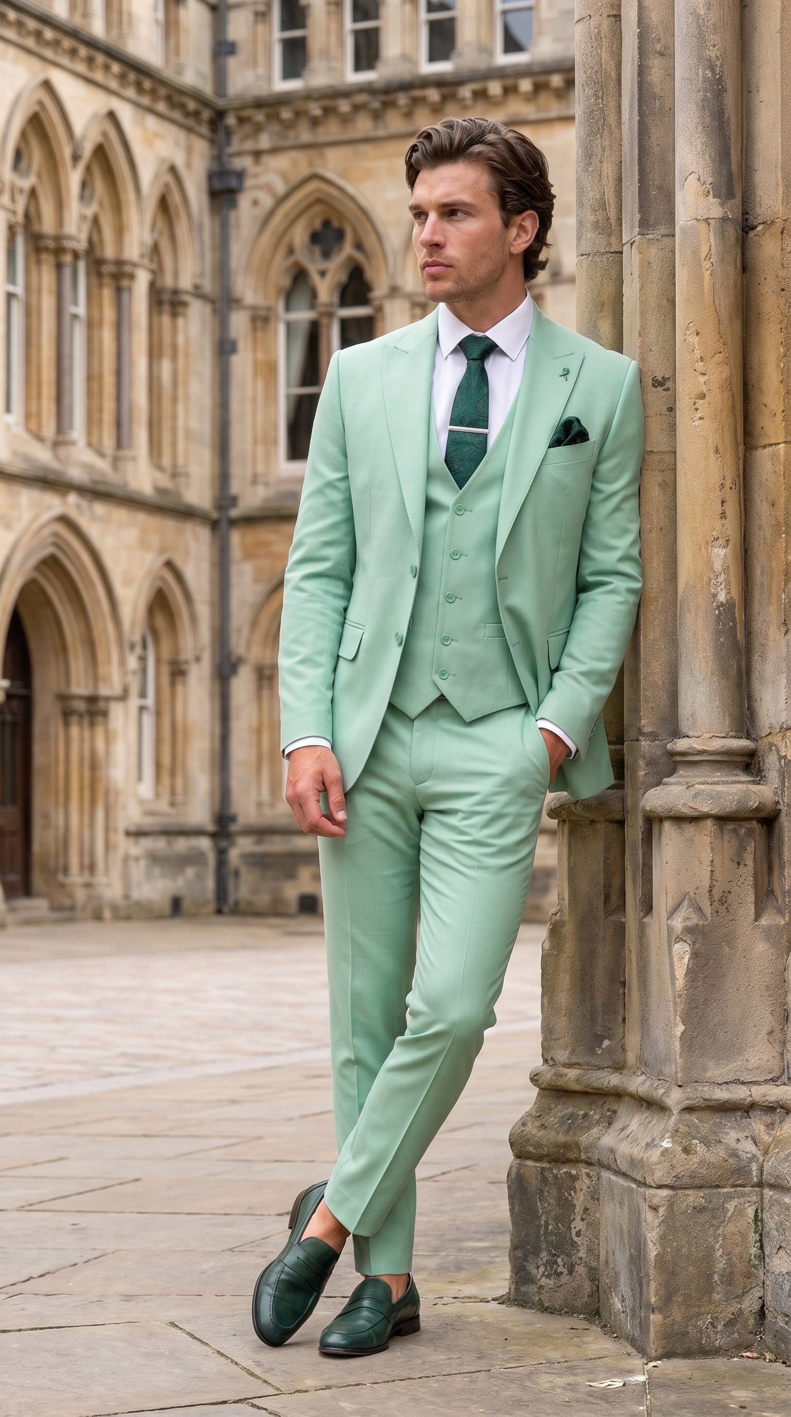 Mens Mint Green 3-Piece Suit – Slim Fit Wedding, Prom & Formal Suit with Matching Vest By Derman - 34 Short or Extra Small