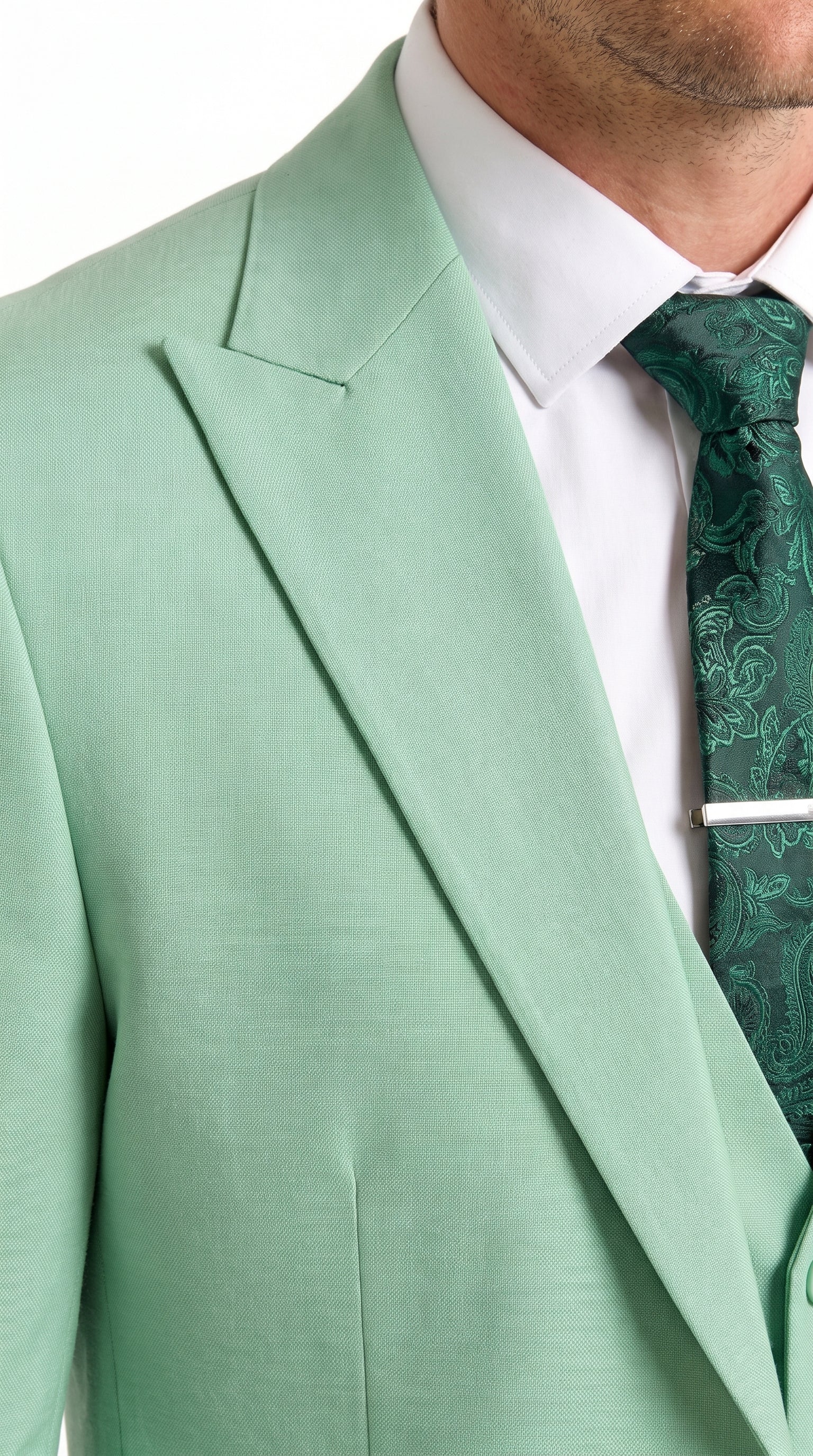 Mens Mint Green 3-Piece Suit – Slim Fit Wedding, Prom & Formal Suit with Matching Vest By Derman - 34 Short or Extra Small