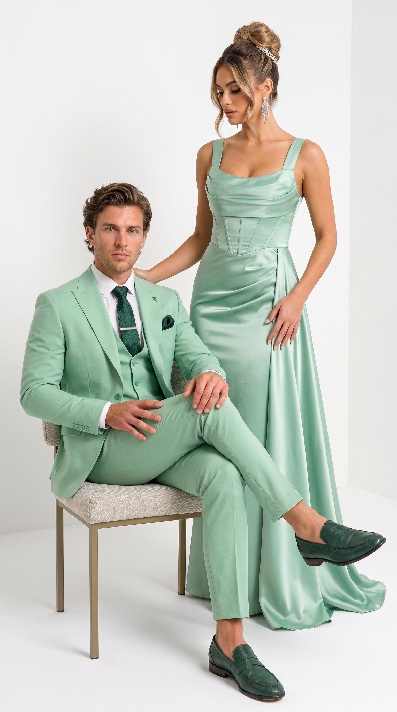 Mens Mint Green 3-Piece Suit – Slim Fit Wedding, Prom & Formal Suit with Matching Vest By Derman - 34 Short or Extra Small