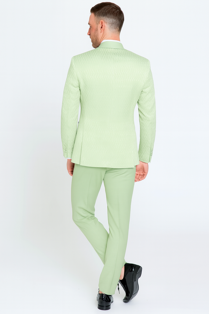 Mens Mint Green Tuxedo Suit – Slim Fit Shawl Lapel with Matching Bow Tie – Sage Green Color - Light Green