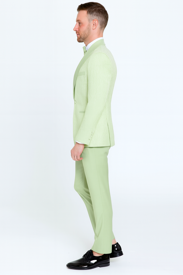 Mens Mint Green Tuxedo Suit – Slim Fit Shawl Lapel with Matching Bow Tie – Sage Green Color - Light Green