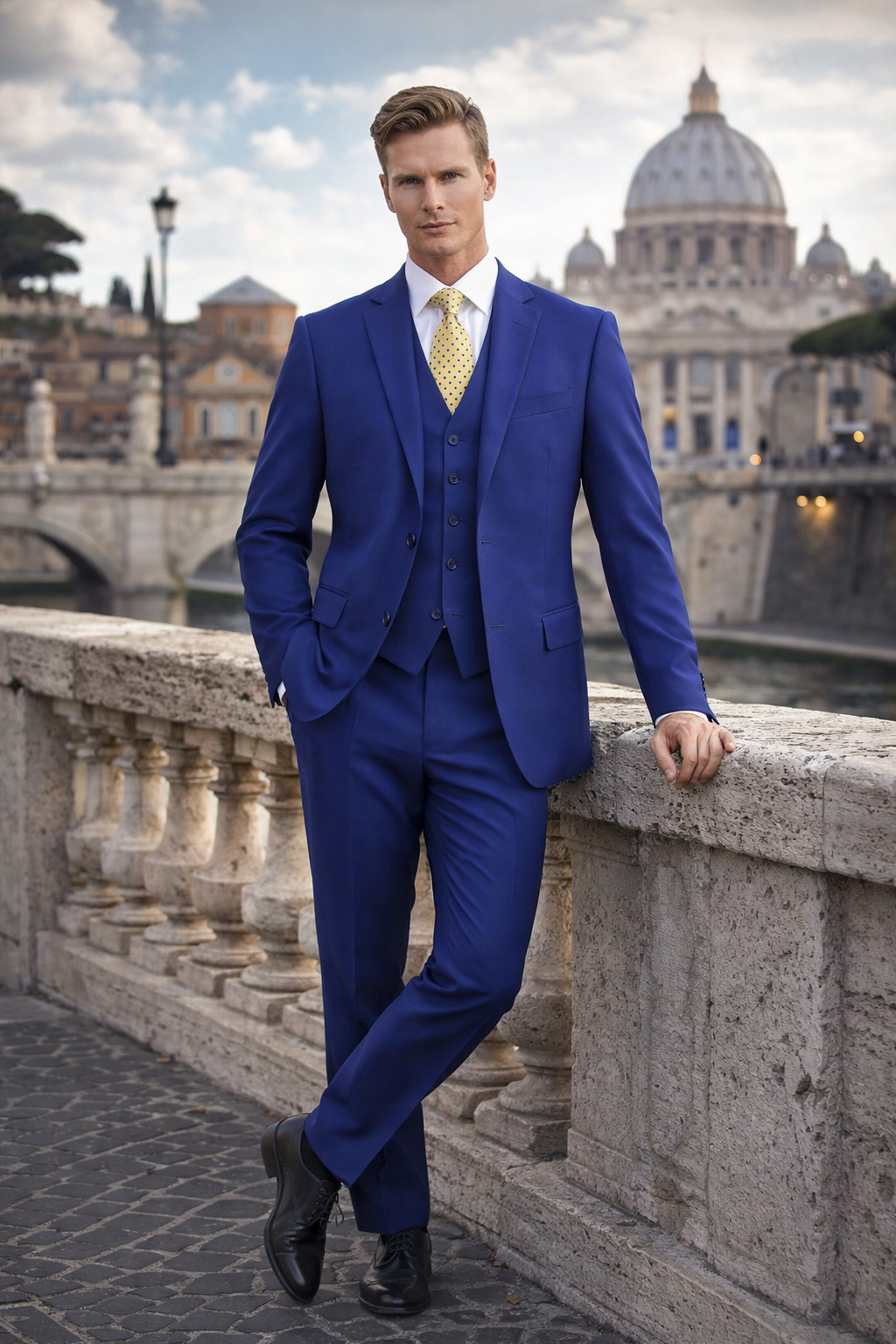Mens Tiglio French Blue Suit – Stylish Blue Suit for Wedding, Business and Formal Wear - 34 Short or Extra Small